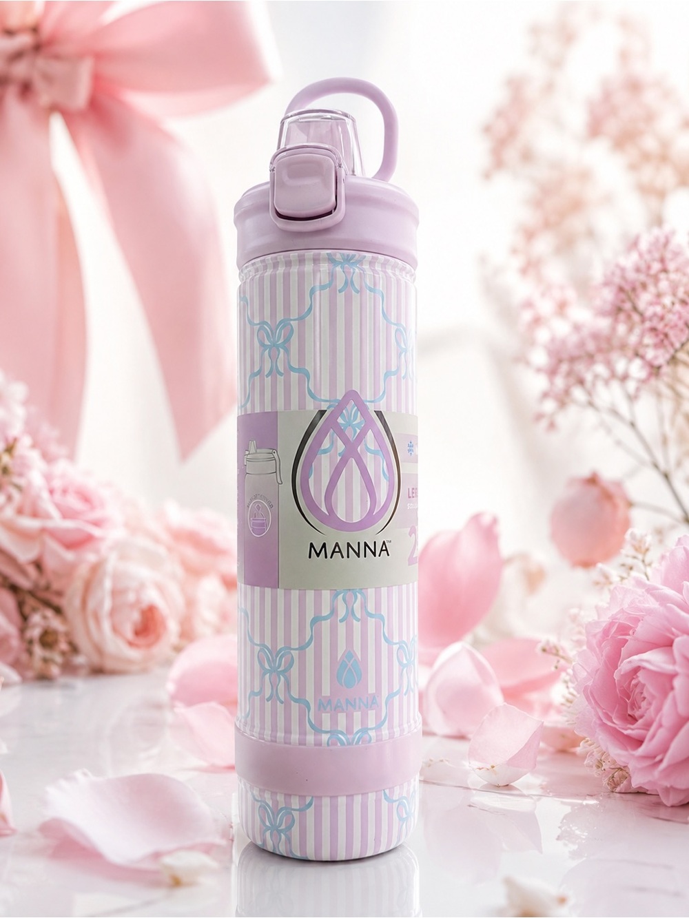 Anna Pastel Pink Floral Pattern Insulated Bottle